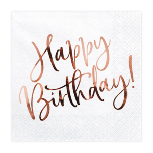 Servietter Hvid/Rosegold Happy Birthday